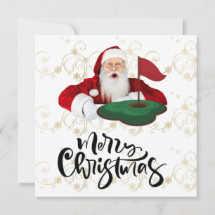 Golf Merry Christmas with Santa Claus at flag  Card
