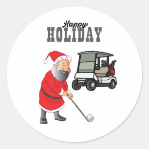 Golf Merry Christmas with Santa Claus at flag  Classic Round Sticker