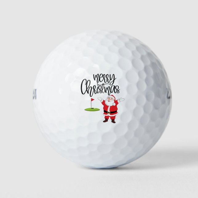 Golf Merry Christmas with Santa Claus at flag  Golf Balls (Front)