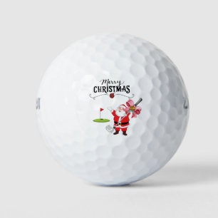 Golf Merry Christmas with Santa Claus at flag Golf Balls