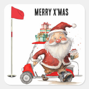Golf Merry Christmas with Santa Claus Golfer Square Sticker