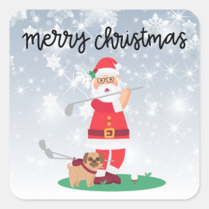 Golf Merry Christmas with Santa Claus golfer  Square Sticker