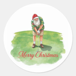 Golf Merry Christmas with Santa Claus Golfing Classic Round Sticker
