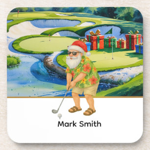 Golf Merry Christmas with Santa Claus Golfing Coaster