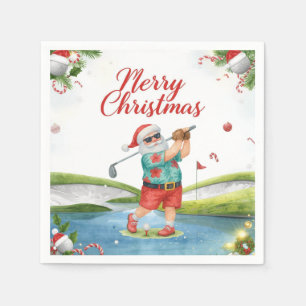 Golf Merry Christmas with Santa Claus Golfing  Napkin