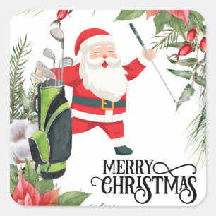 Golf Merry Christmas with Santa Claus golfing Square Sticker