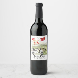 Golf Merry Christmas with Santa Claus golfing Wine Label