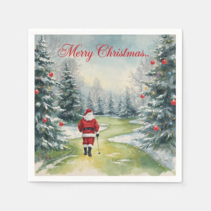 Golf Merry Christmas with Santa Claus  Napkin