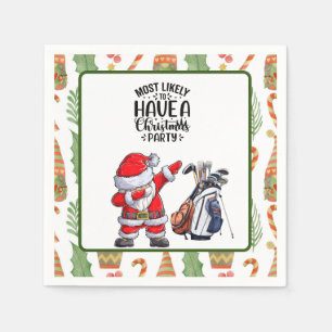 Golf Merry Christmas with Santa Claus Napkin