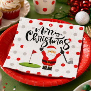 Golf Merry Christmas with Santa  Claus   Napkin