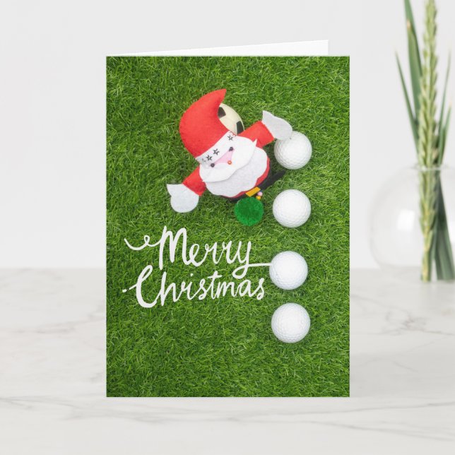 Golf Merry Christmas with Santa Claus on green    Card (Front)