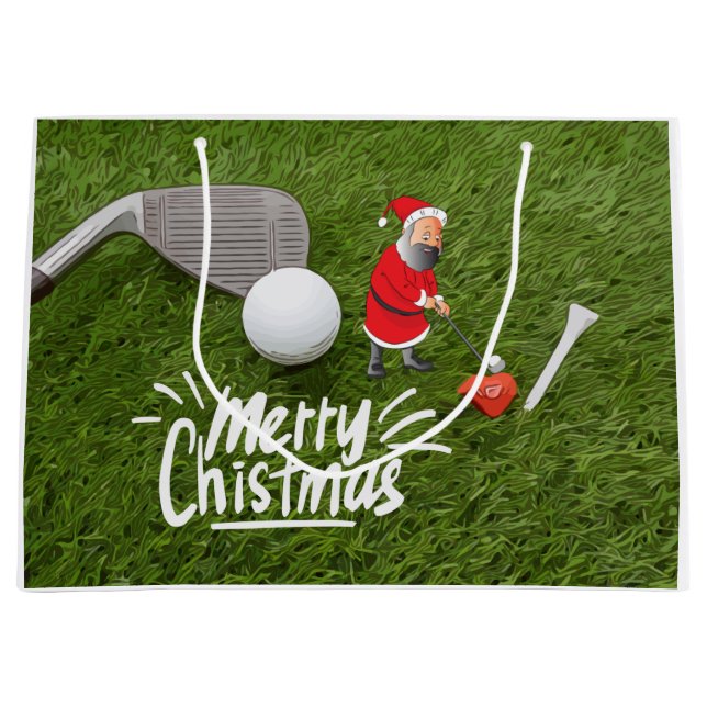 Golf Merry Christmas with Santa Claus on green  Large Gift Bag (Front)