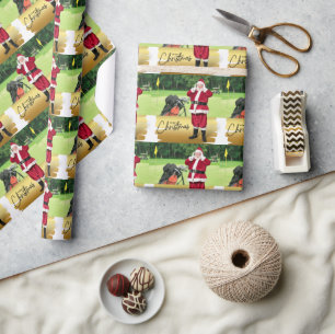 Golf Merry Christmas with Santa Claus on Green  Wrapping Paper