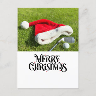 Golf Merry Christmas with Santa Hat on green  Holiday Postcard