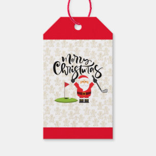 Golf Merry Christmas with Santa on gold Gift Tags