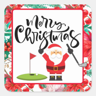 Golf Merry Christmas with Santa playing golfer Square Sticker