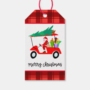 Golf Merry Christmas with Santa riding golf cart Gift Tags