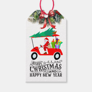 Golf Merry Christmas with Santa riding golf cart Gift Tags