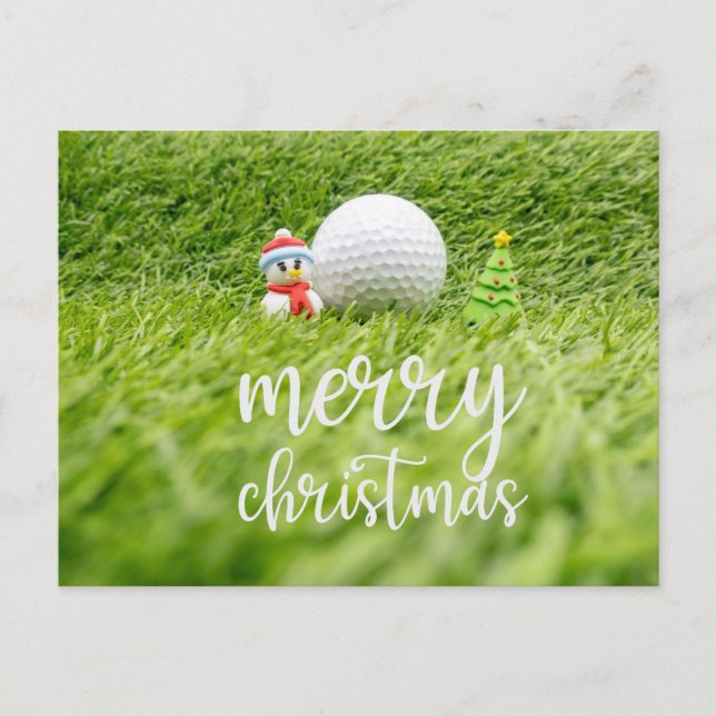 Golf Merry Christmas with Snowman and Golf Ball  Postcard (Front)