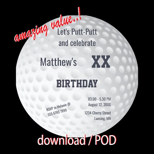 Golf Mini-golf Putt-Putt Golfing Birthday Party Invitation (Creator Uploaded)
