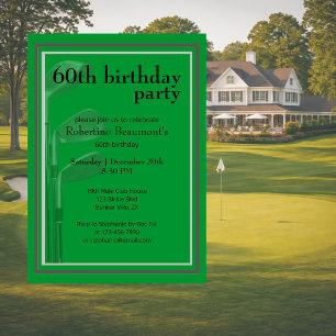 Golf Modern Corporate Green Black 60th Birthday Invitation