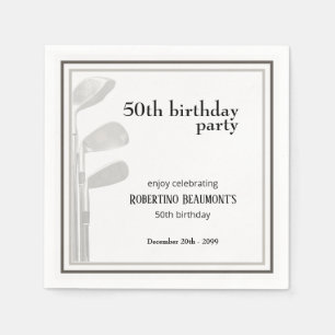 Golf Modern Corporate White Black 50th Birthday In Napkin