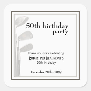Golf Modern Corporate White Black 50th Birthday In Square Sticker