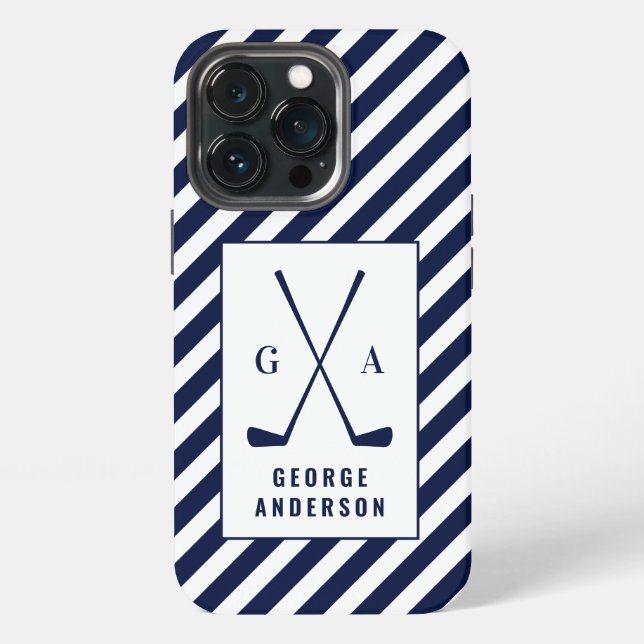 Golf modern typography initial monogram blue white iPhone case (Back)