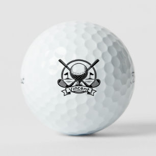 Golf monogram Customized name crossed Golf clubs Golf Balls