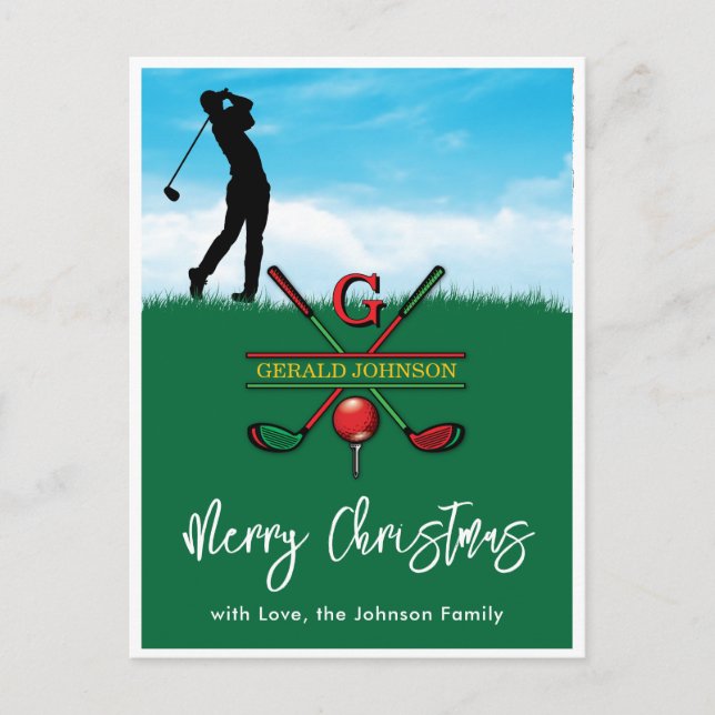 Golf Monogram Merry Christmas-Holiday Design Postcard (Front)