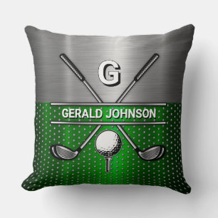 Golf Monogram Metallic Green and Silver Cushion