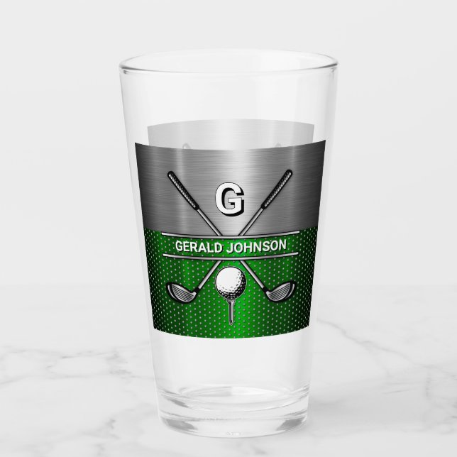 Golf Monogram Metallic Green and Silver Glass (Front)