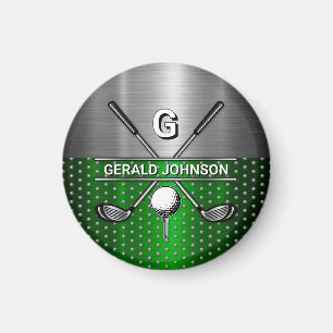 Golf Monogram Metallic Green and Silver Magnet