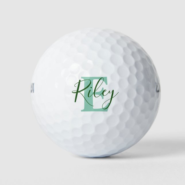 Golf monogram name initial green golf balls (Front)