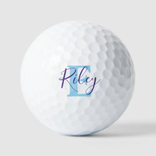Golf monogram name initial purple blue golf balls