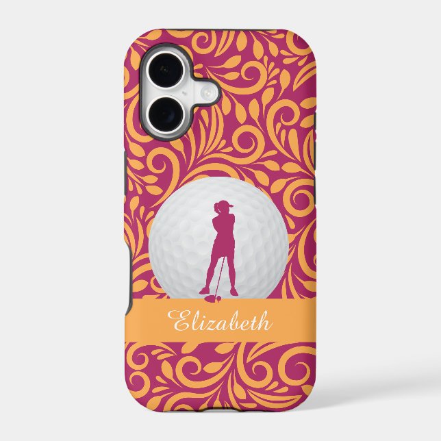 Golf Monogram Pink Orange Pattern For Her (Back)