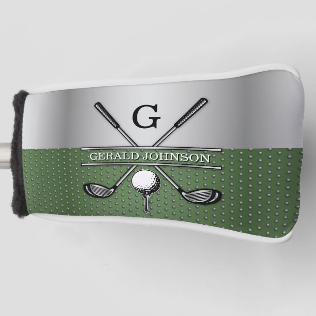 Golf Monogram Silver and Green Design Head Cover (Front)