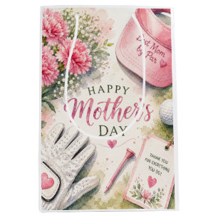 Golf Mother’s Day with Golf Ball and Flowers Medium Gift Bag