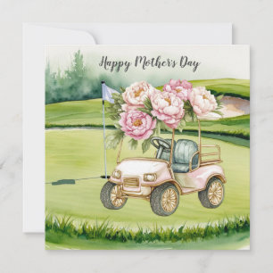 Golf Mother's Day  with Golf Cart and Flowers  Card