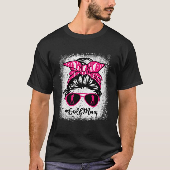 Golf Mum Leopard Messy Bun Sport  Mother's Day T-Shirt (Front)