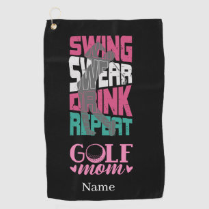 Golf Mum Swing Swear Repeat on Black Towel