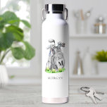 Golf Name Monogram Water Bottle<br><div class="desc">This elegant monogram water bottle features a stylish grey watercolor golf bag filled with clubs, surrounded by a touch of green grass. The design incorporates a classic serif font initial monogram on the bag, blending seamlessly into the artwork. Below the monogram, the full name is displayed in a matching serif...</div>