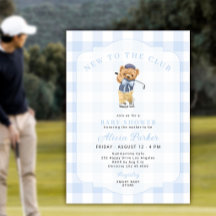 Golf new to the club blue gingham baby boy shower