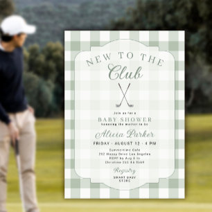 Golf new to the club green gingham baby shower invitation