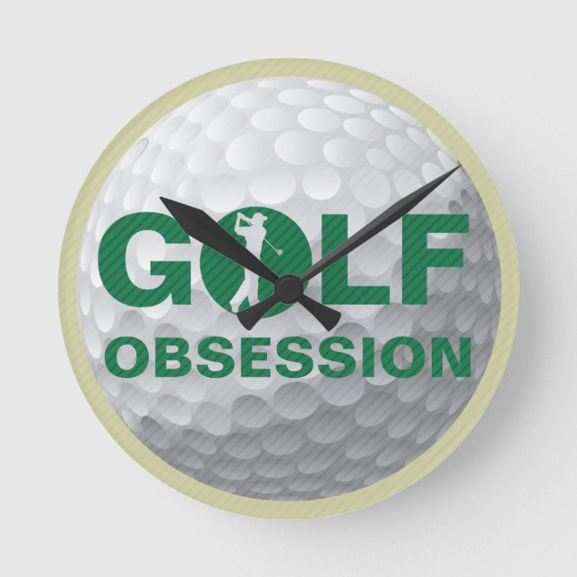 Golf Obsession Green White Tan Wall Clock (Front)
