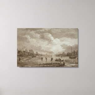 Golf on ice, copperline engraving by Van Dreve Canvas Print