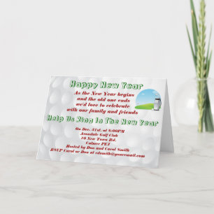 Golf orientated New Year's Eve invitation card.