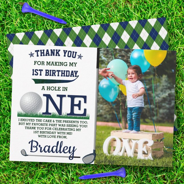 Golf PAR-TEE 1st Birthday Photo Thank You Card (Creator Uploaded)
