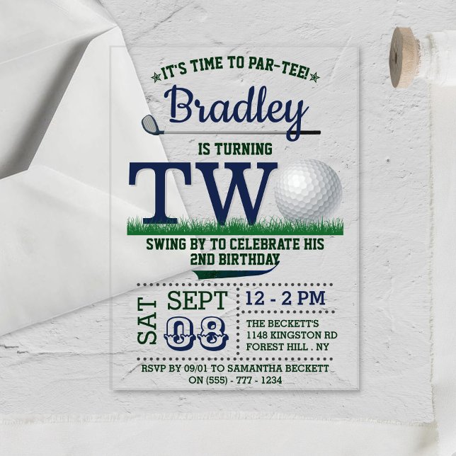 Golf PAR-TEE 2nd Birthday Acrylic Invitations (Creator Uploaded)