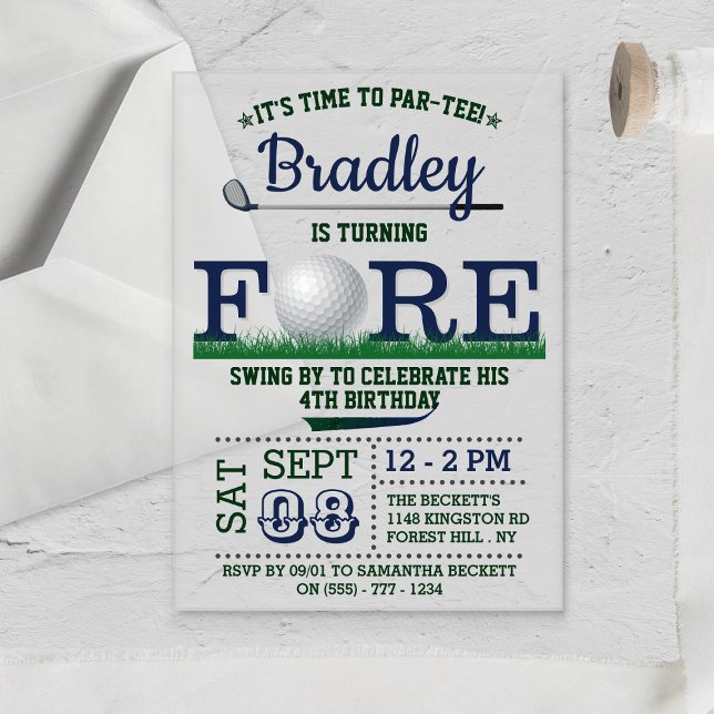Golf PAR-TEE 4th Birthday Acrylic Invitations (Creator Uploaded)